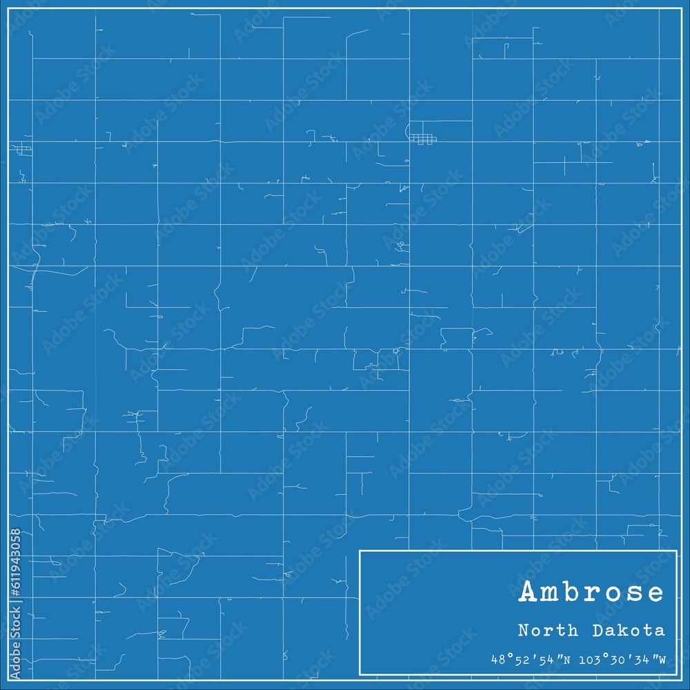 Blueprint US city map of Ambrose, North Dakota.