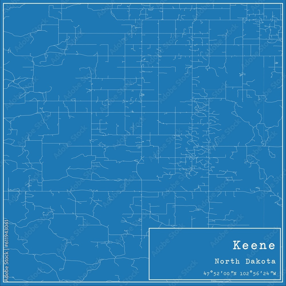 Blueprint US city map of Keene, North Dakota.