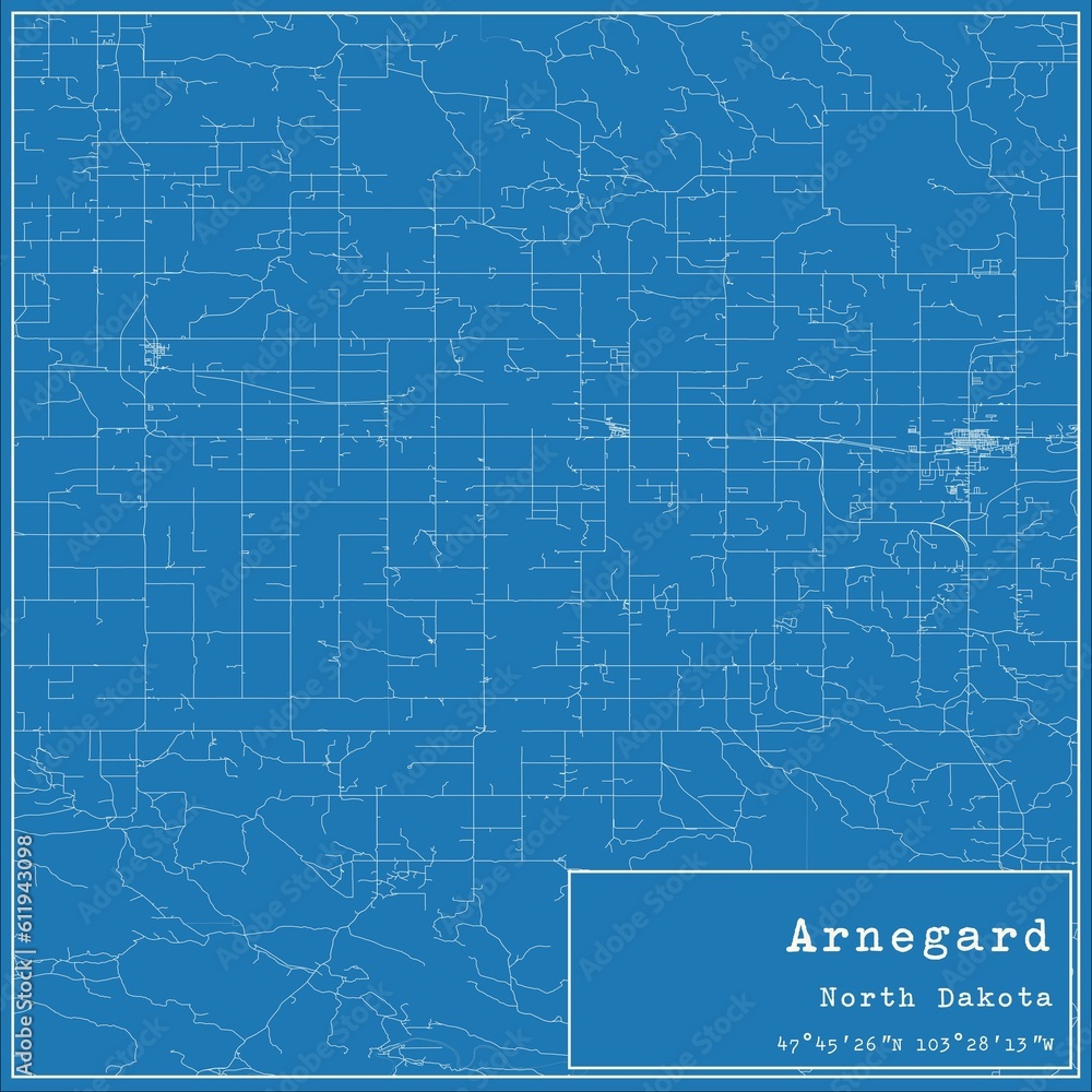 Fototapeta premium Blueprint US city map of Arnegard, North Dakota.