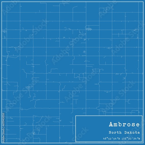 Blueprint US city map of Ambrose, North Dakota. photo