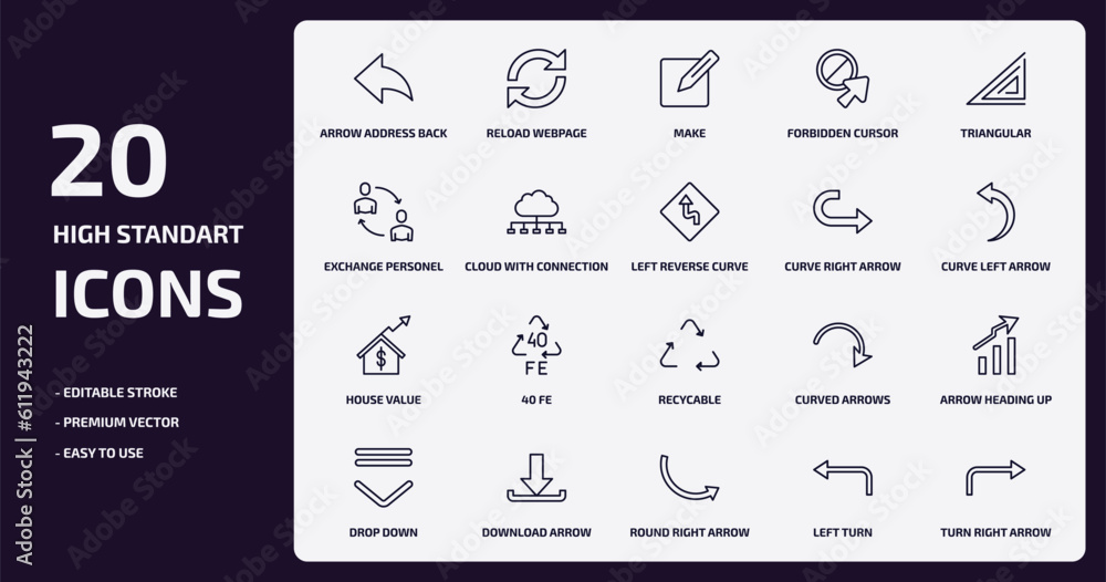 user interface outline icons set. user interface thin line icons pack such as arrow address back, forbidden cursor, cloud with connection, house value, download arrow, round right arrow, left turn, user interface outline icons set. user interface thin line icons pack such as arrow address back, forbidden cursor, cloud with connection, house value, download arrow, round right arrow, left turn,