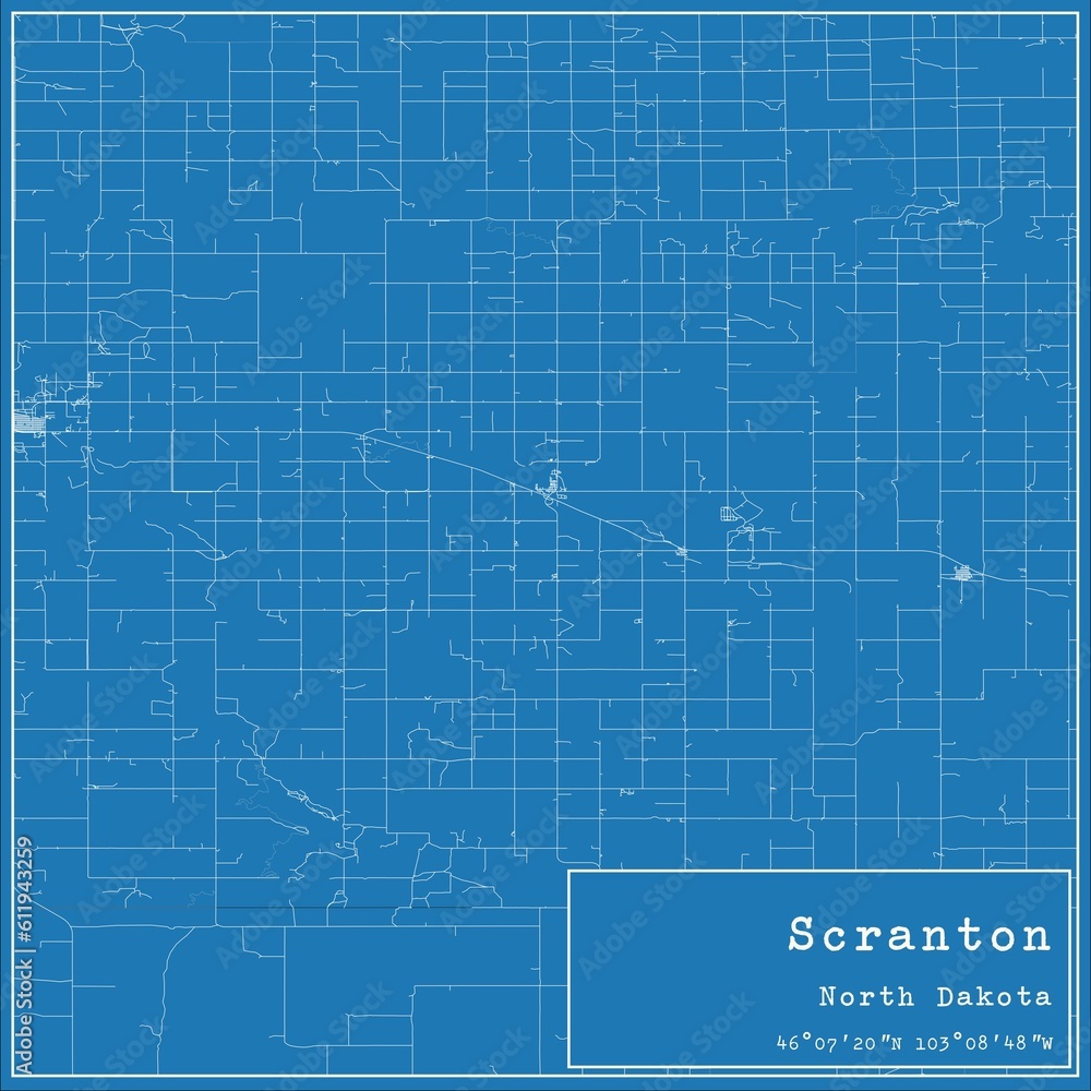 Blueprint US city map of Scranton, North Dakota. Blueprint US city map of Scranton, North Dakota.
