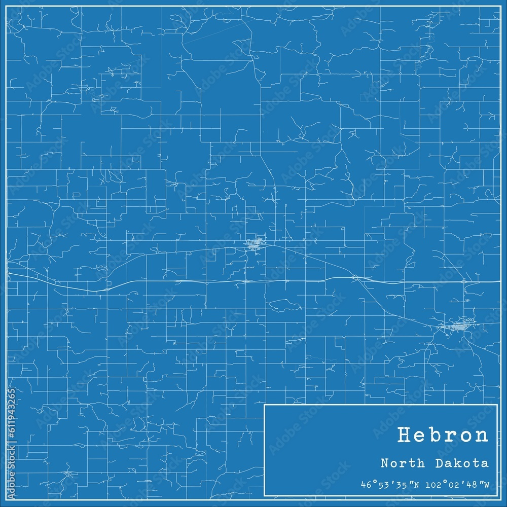 Blueprint US city map of Hebron, North Dakota. Blueprint US city map of Hebron, North Dakota.