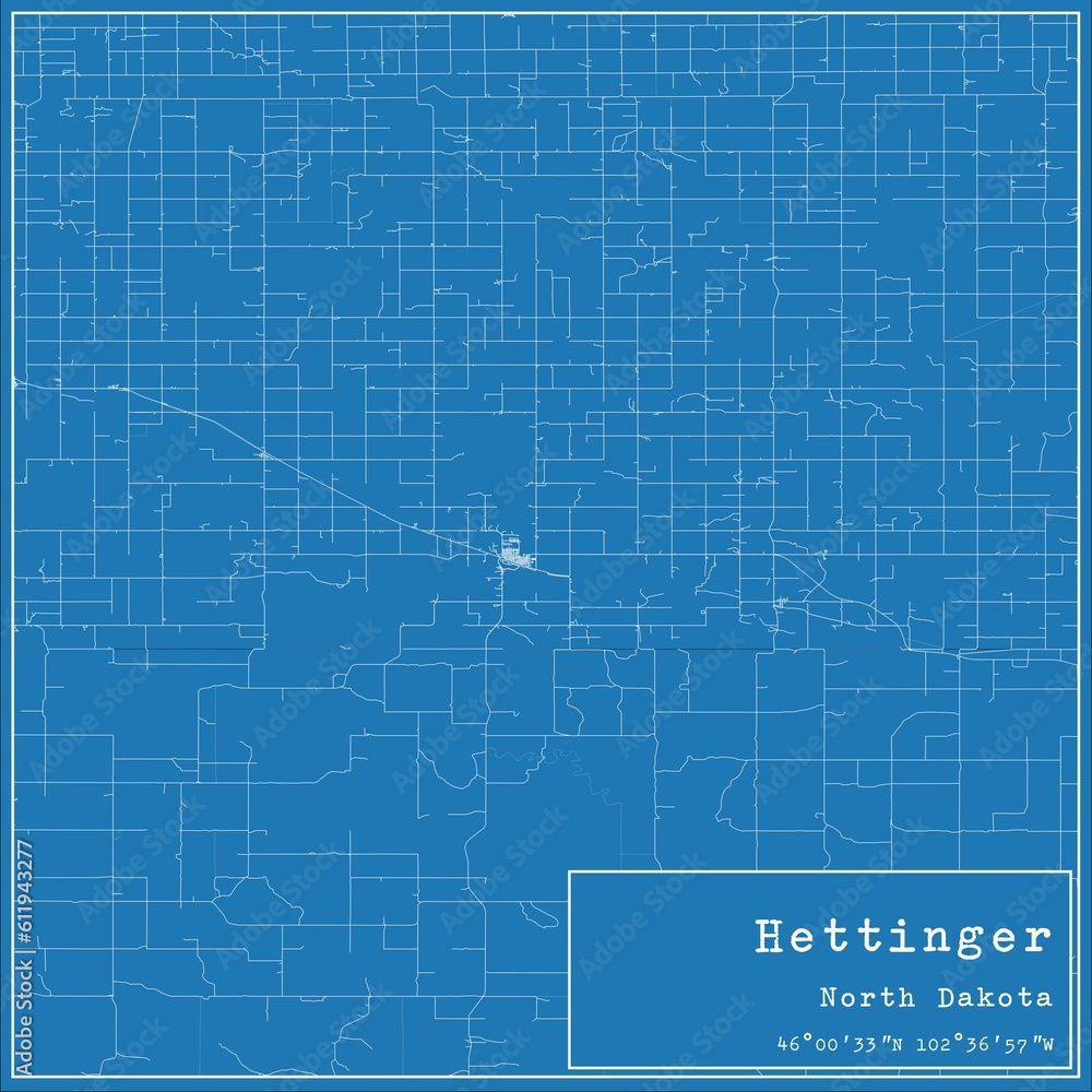 Obraz premium Blueprint US city map of Hettinger, North Dakota.