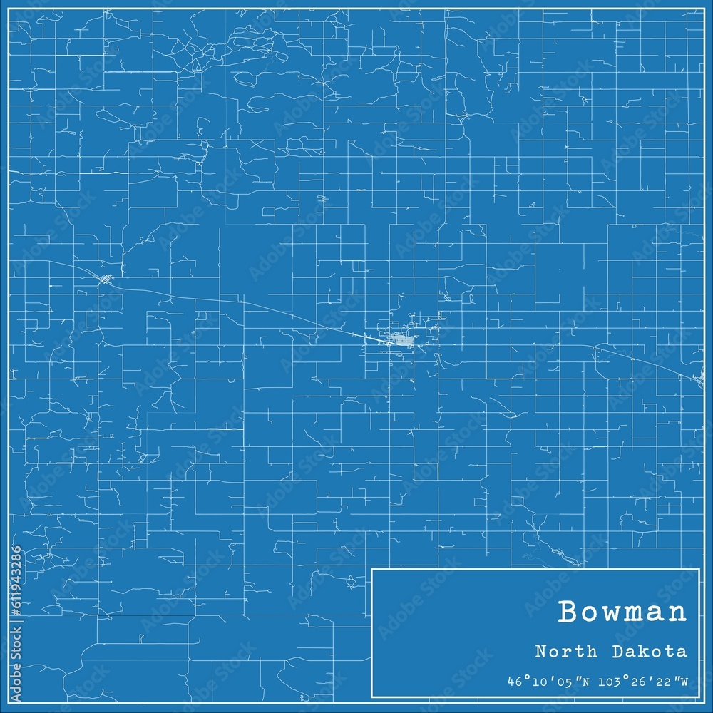 Blueprint US city map of Bowman, North Dakota. Blueprint US city map of Bowman, North Dakota.