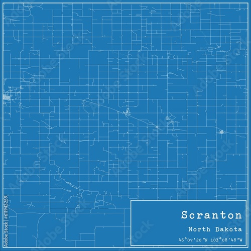 Blueprint US city map of Scranton  North Dakota.
