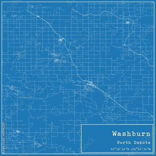 Blueprint US city map of Washburn, North Dakota. photo