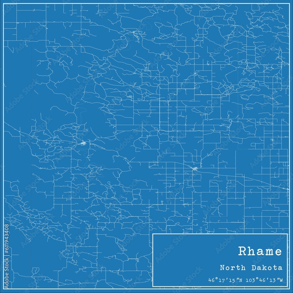 Blueprint US city map of Rhame, North Dakota. Blueprint US city map of Rhame, North Dakota.