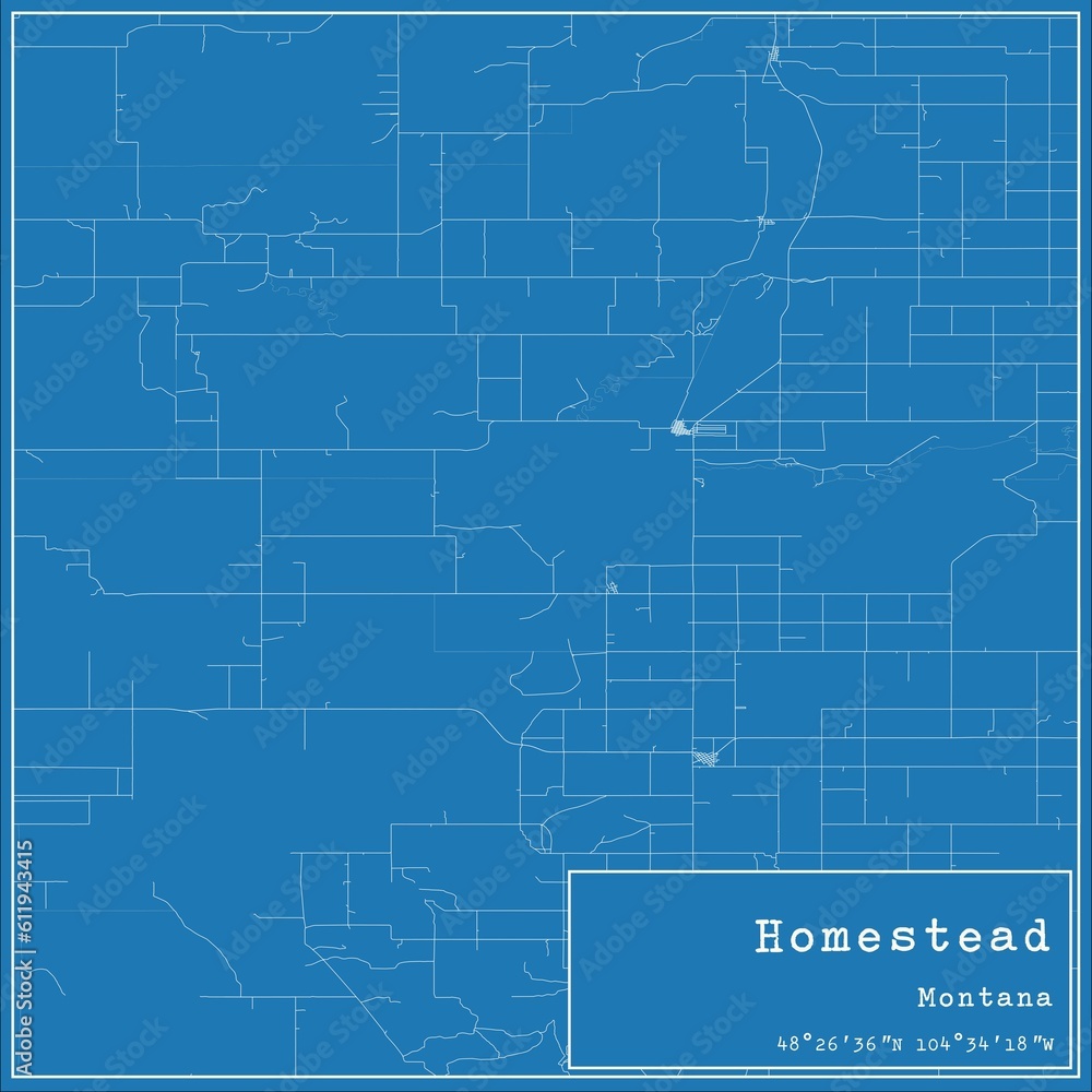Blueprint US city map of Homestead, Montana. Blueprint US city map of Homestead, Montana.