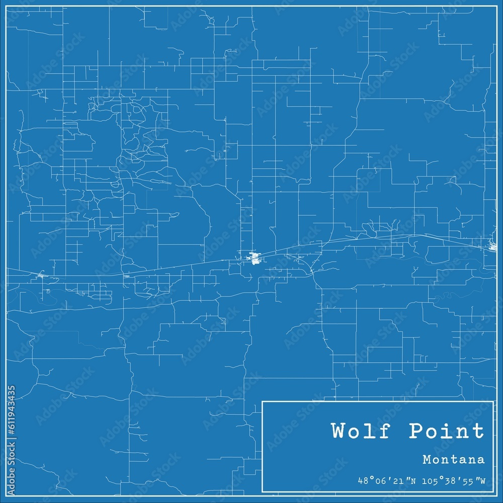 Fototapeta premium Blueprint US city map of Wolf Point, Montana.
