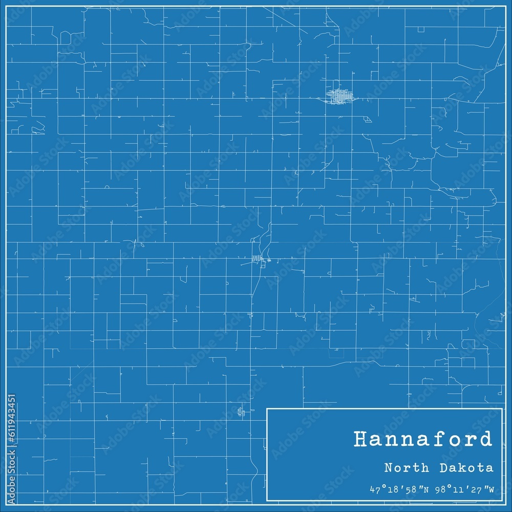 Blueprint US city map of Hannaford, North Dakota.