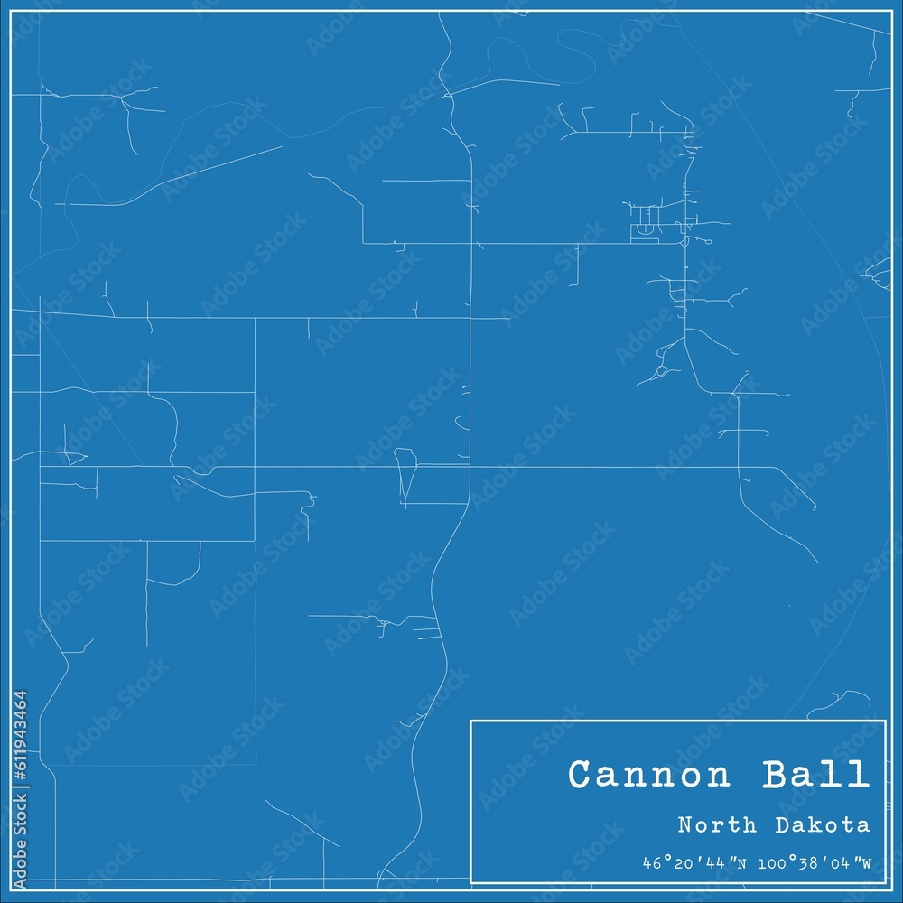 Blueprint US city map of Cannon Ball, North Dakota.