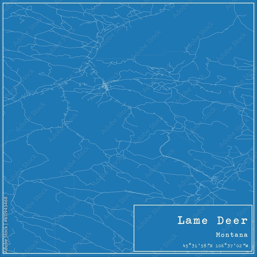 Fototapeta premium Blueprint US city map of Lame Deer, Montana.