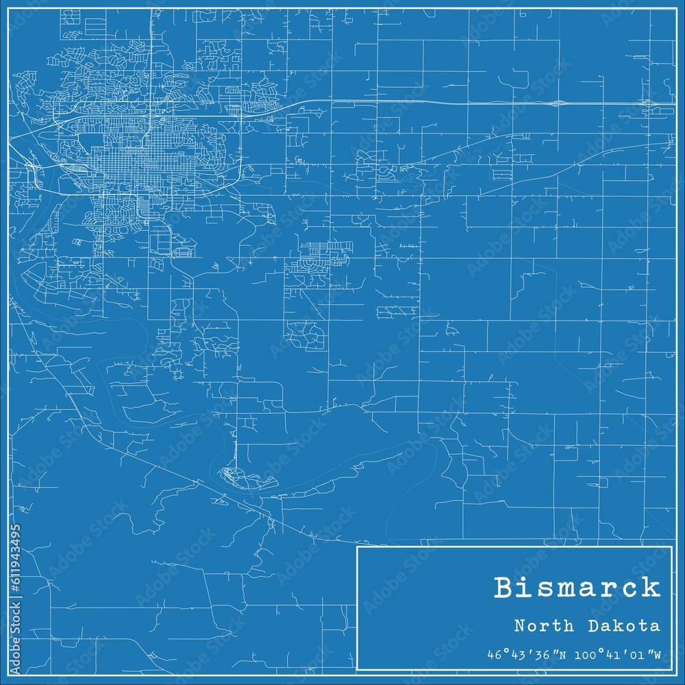 Obraz premium Blueprint US city map of Bismarck, North Dakota.