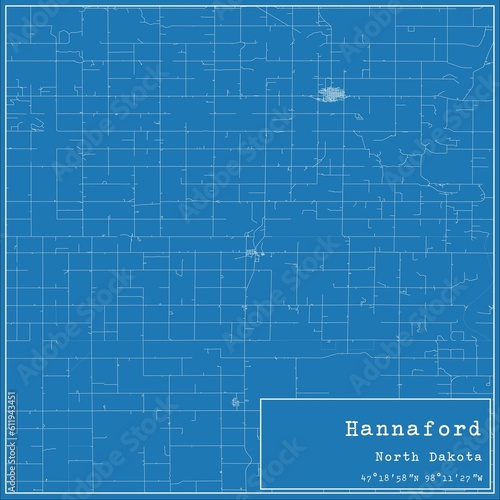 Blueprint US city map of Hannaford, North Dakota. photo