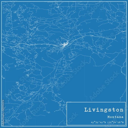 Blueprint US city map of Livingston, Montana. photo