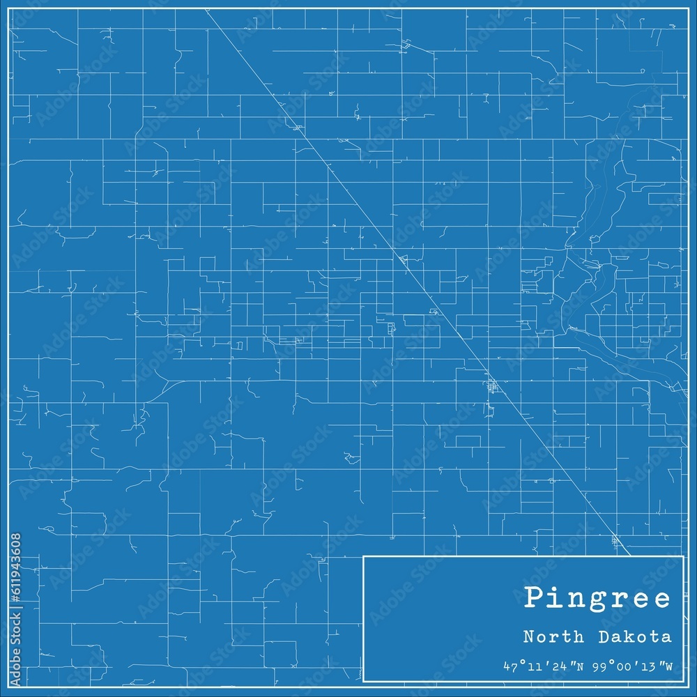 Blueprint US city map of Pingree, North Dakota.