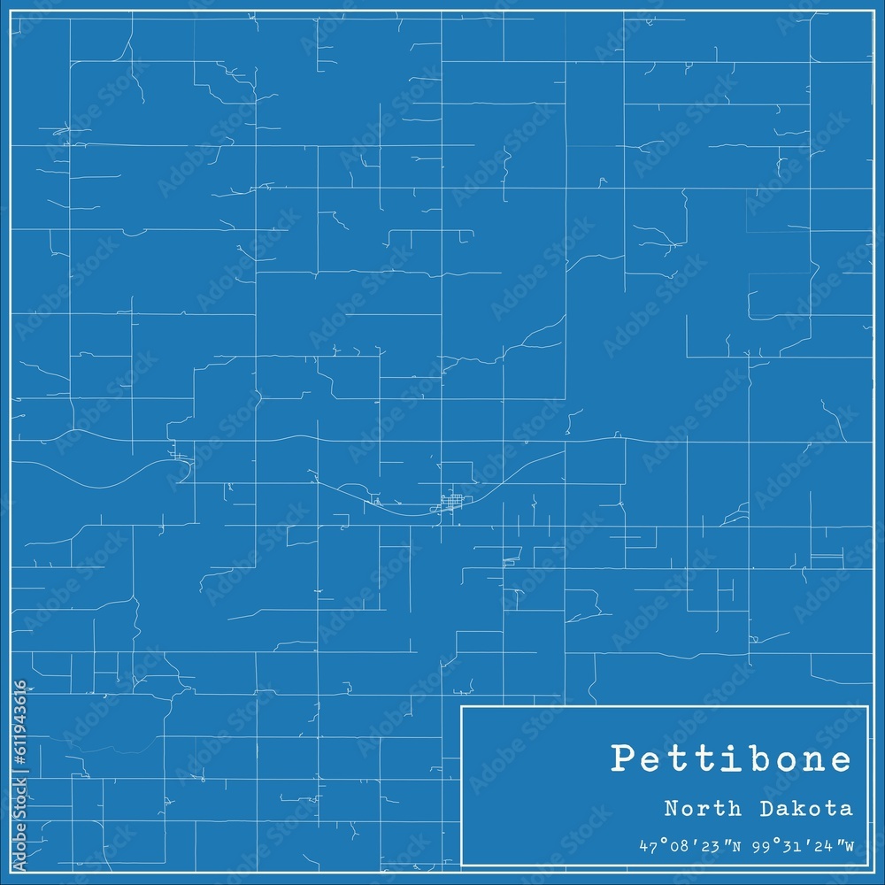 Blueprint US city map of Pettibone, North Dakota.