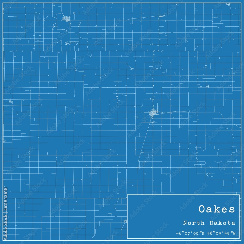 Blueprint US city map of Oakes, North Dakota.