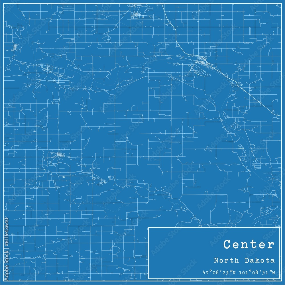 Obraz premium Blueprint US city map of Center, North Dakota.
