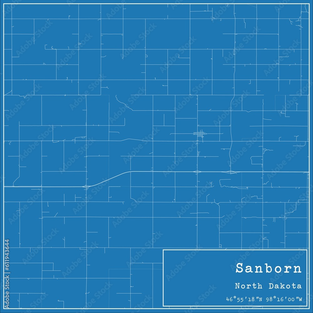 Blueprint US city map of Sanborn, North Dakota. Blueprint US city map of Sanborn, North Dakota.
