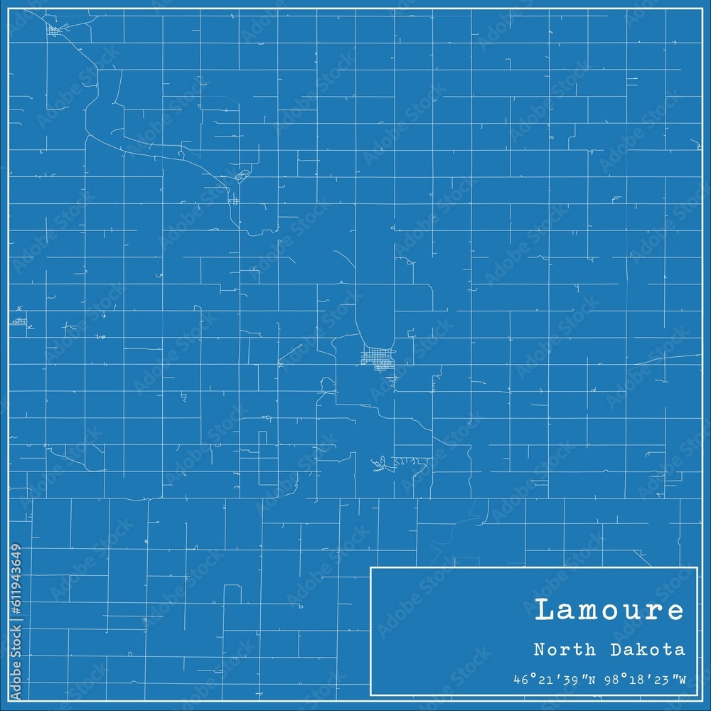 Obraz premium Blueprint US city map of Lamoure, North Dakota.