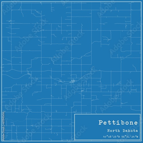 Blueprint US city map of Pettibone  North Dakota.