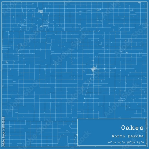 Blueprint US city map of Oakes, North Dakota. photo