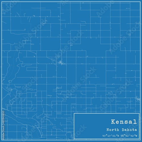 Blueprint US city map of Kensal, North Dakota. photo