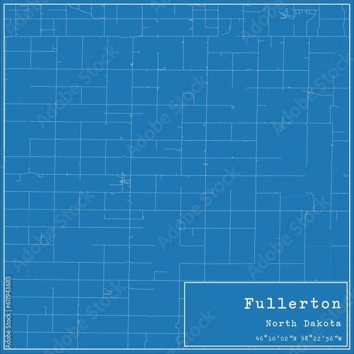 Blueprint US city map of Fullerton, North Dakota. photo