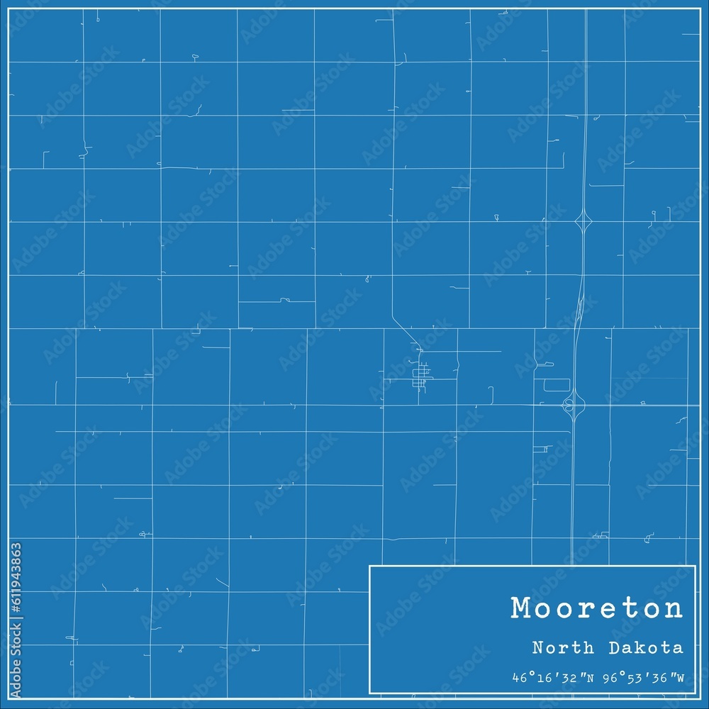 Blueprint US city map of Mooreton, North Dakota.