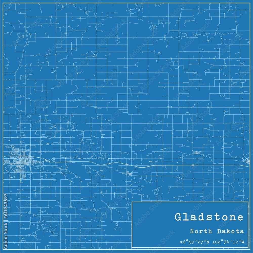 Blueprint US city map of Gladstone, North Dakota. Blueprint US city map of Gladstone, North Dakota.