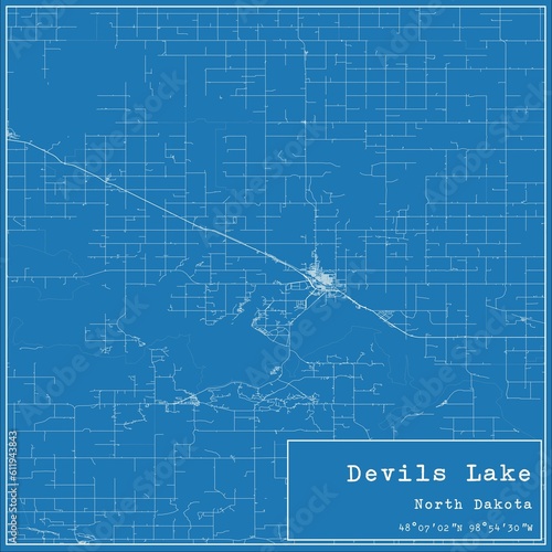 Blueprint US city map of Devils Lake, North Dakota. photo