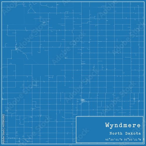 Blueprint US city map of Wyndmere  North Dakota.