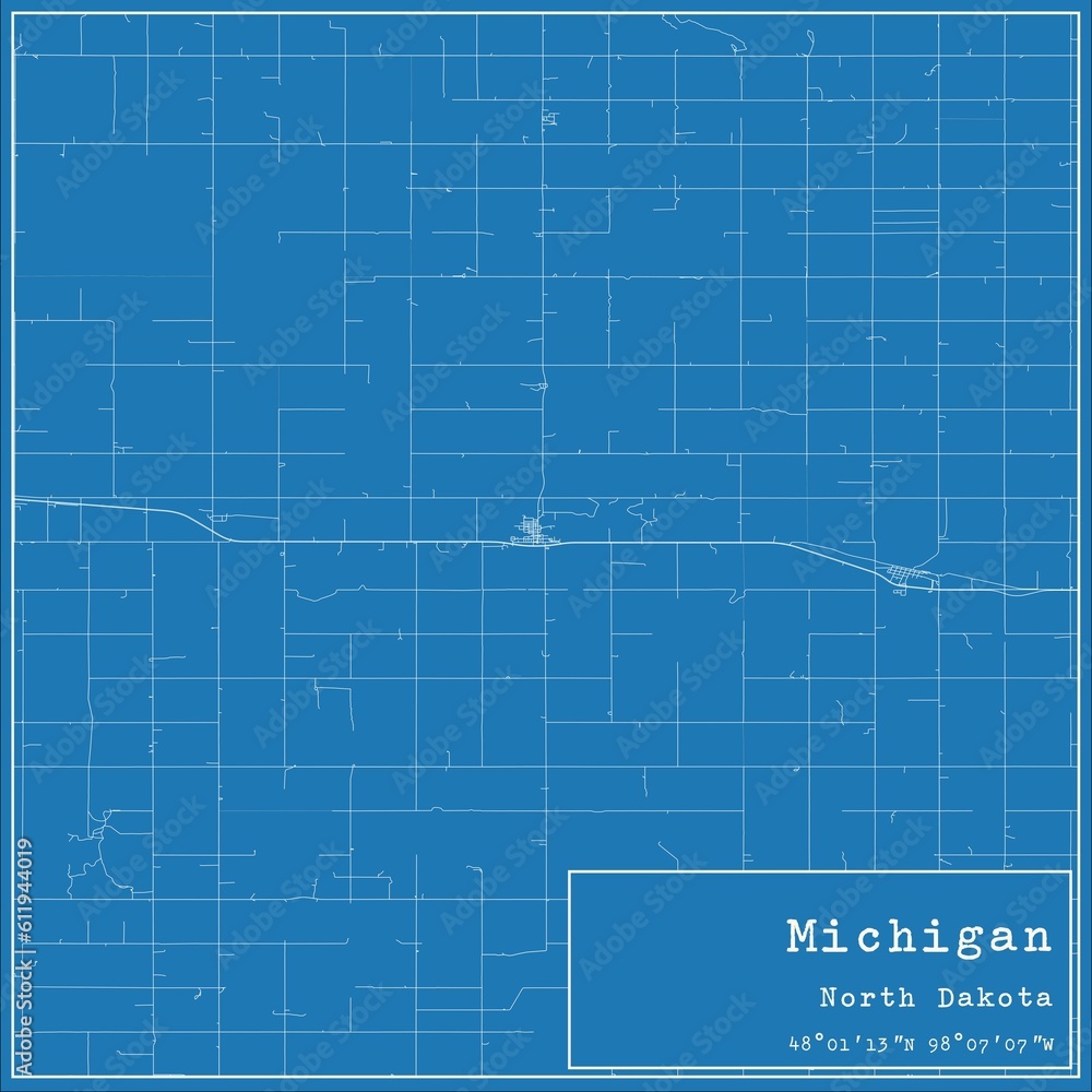 Blueprint US city map of Michigan, North Dakota. Blueprint US city map of Michigan, North Dakota.