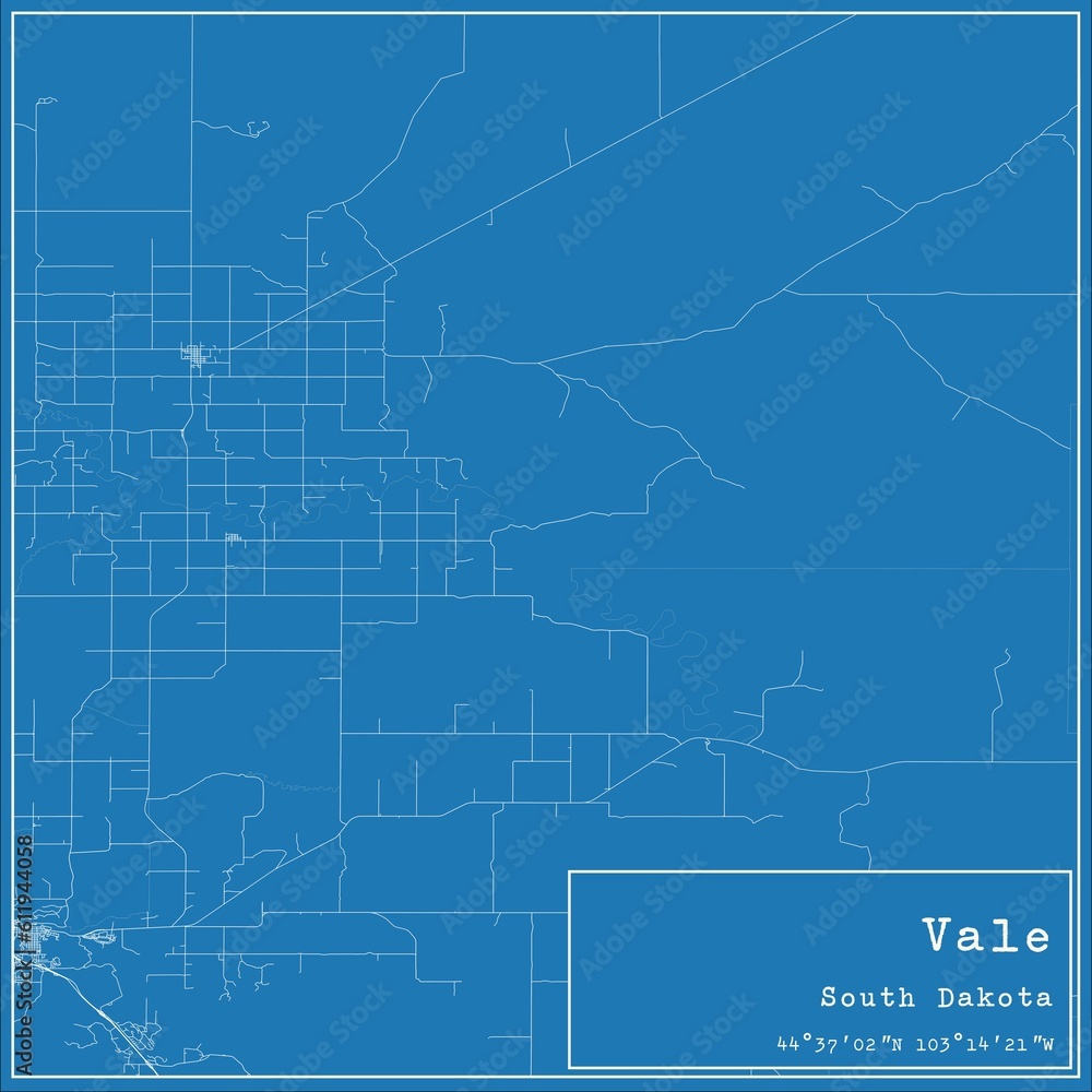 Fototapeta premium Blueprint US city map of Vale, South Dakota.