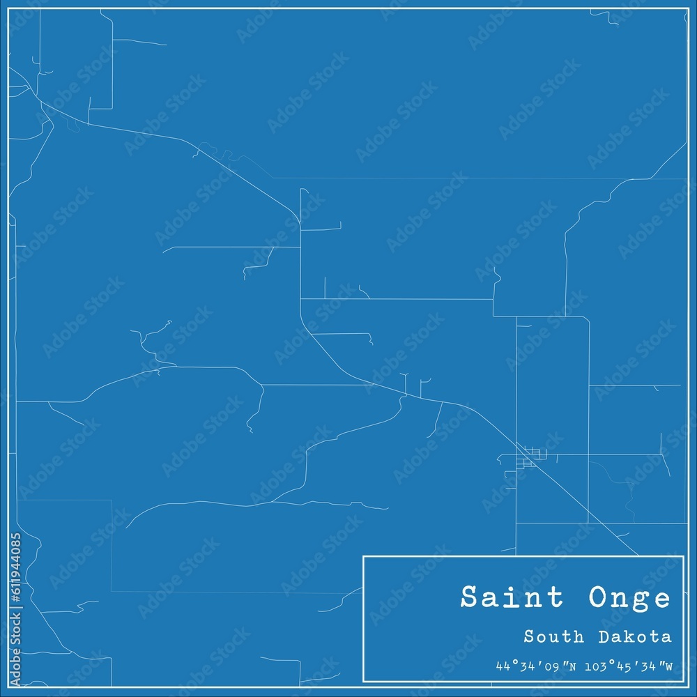 Blueprint US city map of Saint Onge, South Dakota.