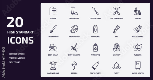 Εκτύπωση καμβά hygiene outline icons set