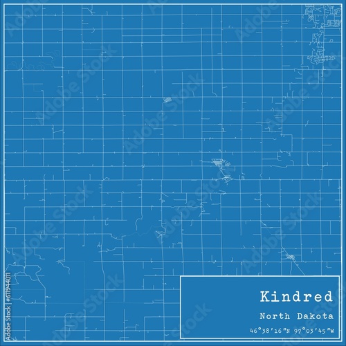 Blueprint US city map of Kindred  North Dakota.