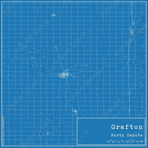 Blueprint US city map of Grafton, North Dakota. photo