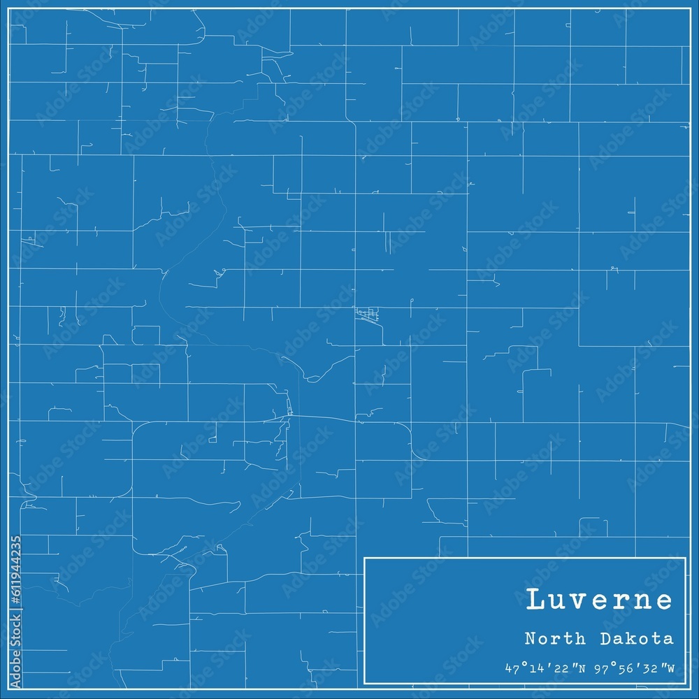 Blueprint US city map of Luverne, North Dakota. Blueprint US city map of Luverne, North Dakota.