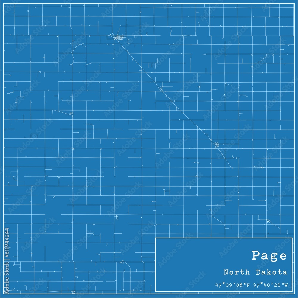 Blueprint US city map of Page, North Dakota.