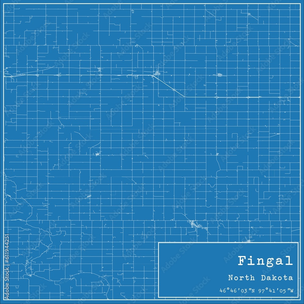 Fototapeta premium Blueprint US city map of Fingal, North Dakota.