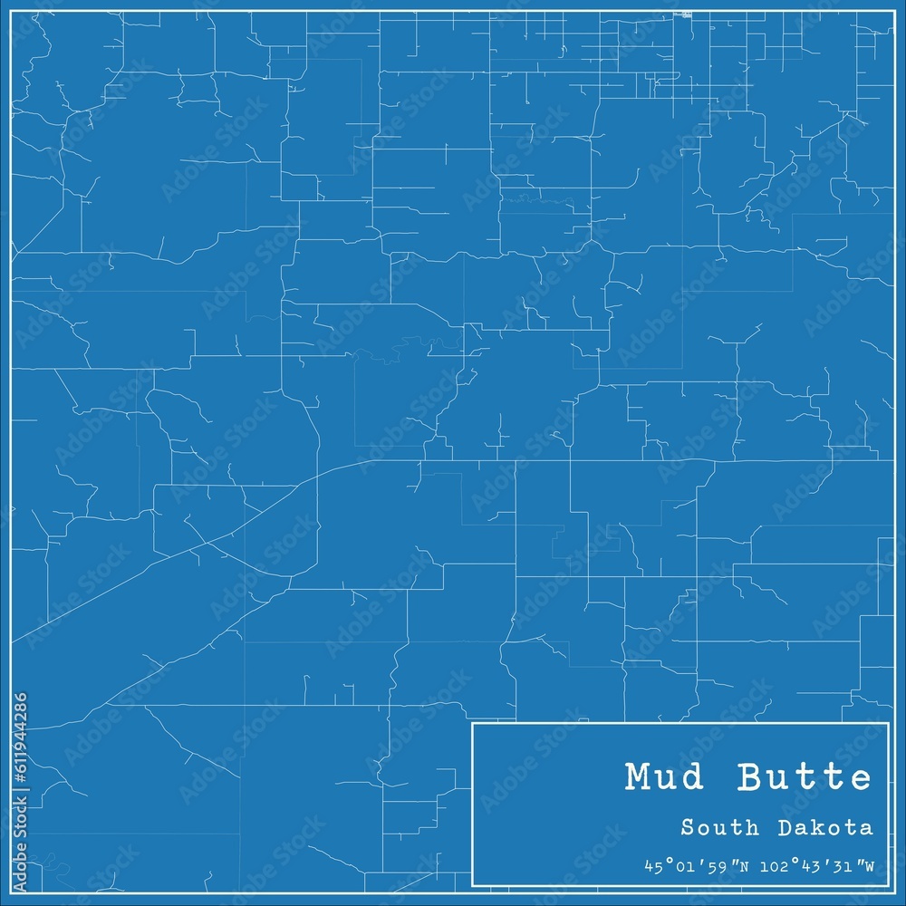 Fototapeta premium Blueprint US city map of Mud Butte, South Dakota.
