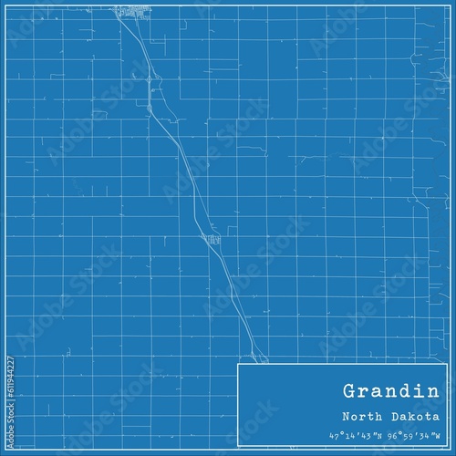 Blueprint US city map of Grandin  North Dakota.