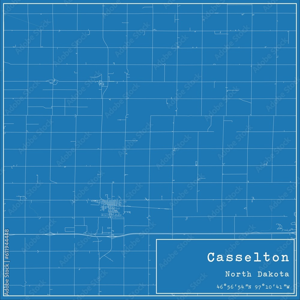 Blueprint US city map of Casselton, North Dakota. Blueprint US city map of Casselton, North Dakota.