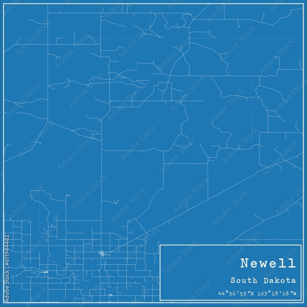 Fototapeta premium Blueprint US city map of Newell, South Dakota.