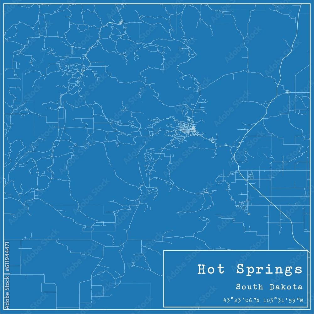Fototapeta premium Blueprint US city map of Hot Springs, South Dakota.