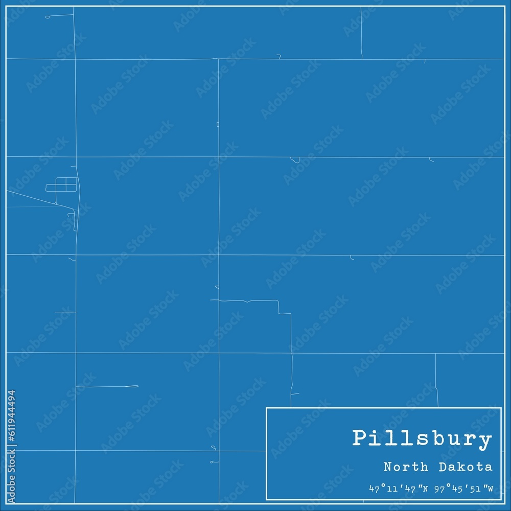 Blueprint US city map of Pillsbury, North Dakota.