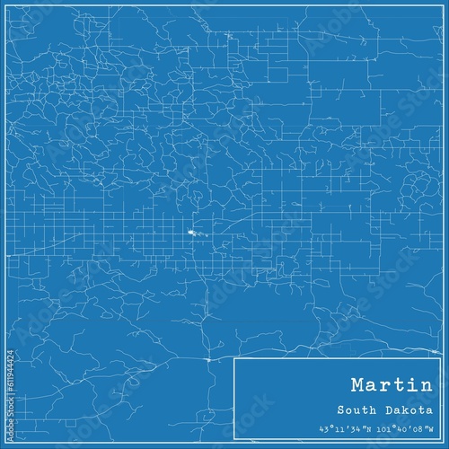 Blueprint US city map of Martin, South Dakota.